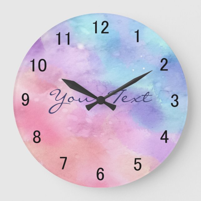 Reloj Redondo Grande Acuarela rosa y azul personalizada (Anverso)