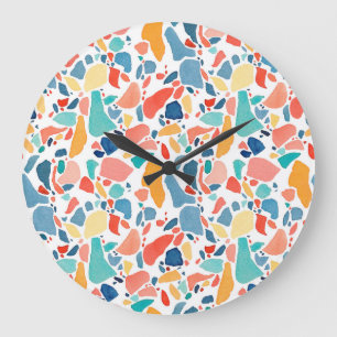 Reloj Redondo Grande Acuarela Terrazzo: Colorido Patrón de Seamless.