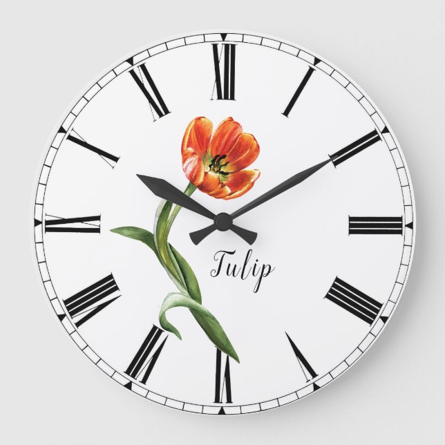 Reloj Redondo Grande Acuarela Tulip Floral (Anverso)