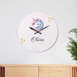 Reloj Redondo Grande Acuarela unicornio mágica