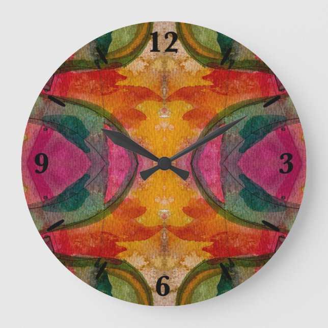 Reloj Redondo Grande Acuarela Y Tinta Resumen Arte Expressionista (Anverso)