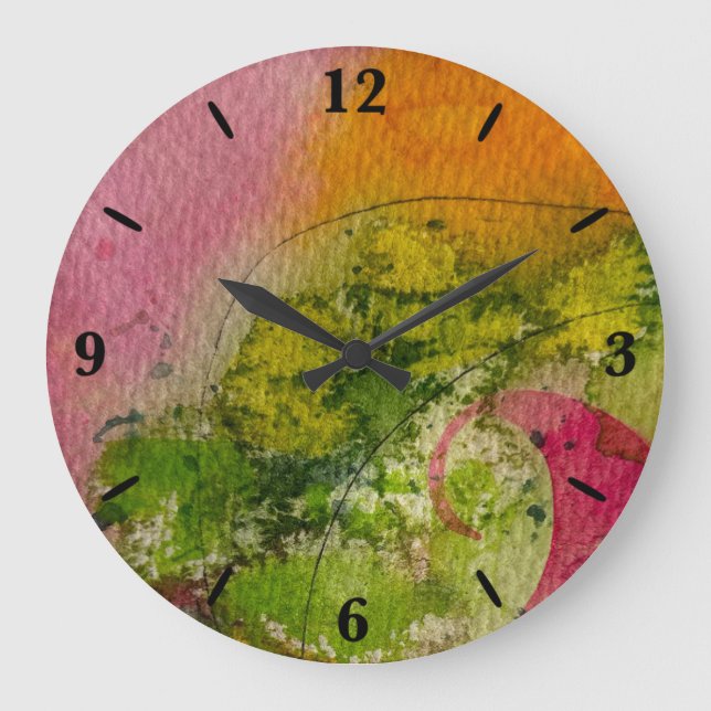 Reloj Redondo Grande Acuarela Y Tinta Resumen Arte Impresionante (Anverso)