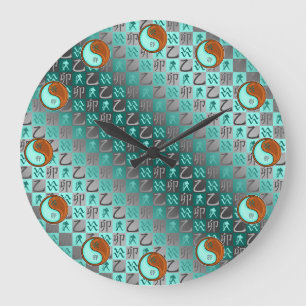 Reloj Redondo Grande Acuario & Conejo de Madera