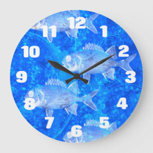 Reloj Redondo Grande Acuario de peces azules