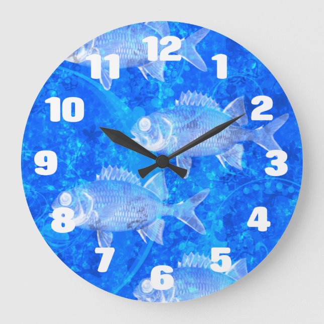 Reloj Redondo Grande Acuario de peces azules (Anverso)