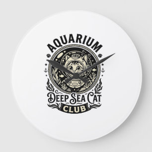Reloj Redondo Grande Acuario Gato de Mar Profundo Gráfico Divertido - A