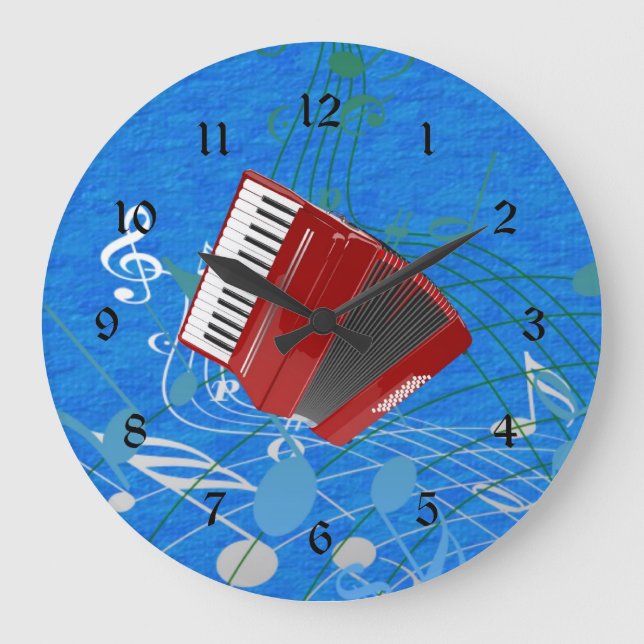 Reloj Redondo Grande Acuerdo Rojo sobre notas musicales (Anverso)