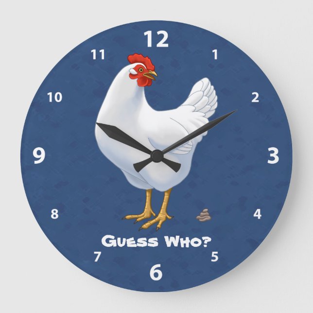 Reloj Redondo Grande Adivina quién pollita Poo White Hen (Anverso)