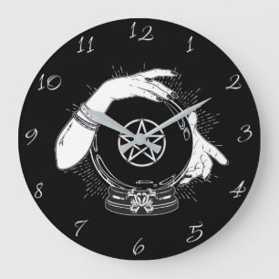 Reloj Redondo Grande Adivino Místico Negro Bola de Cristal Mística