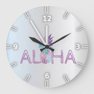 Reloj Redondo Grande Adorable Aloha Piña Hawaiana, Plata