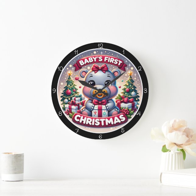 Reloj Redondo Grande Adorable Baby's First Hippopotamus Christmas (Hogar)