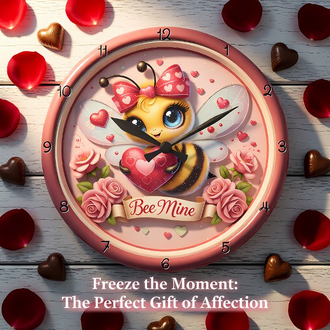Reloj Redondo Grande Adorable Bee Mine Valentine (Subido por el creador)