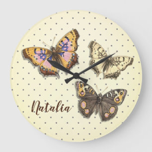 Reloj Redondo Grande Adorable Butterflies With Polka Dots With Name