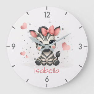 Reloj Redondo Grande Adorable cebra de dibujos animados niña
