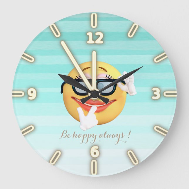 Reloj Redondo Grande Adorable Emoji Face-Be feliz siempre (Anverso)