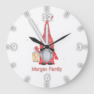 Reloj Redondo Grande Adorable Gnome Snowflakes Navidades