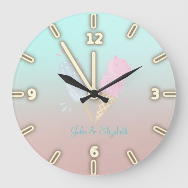 Reloj Redondo Grande Adorable Guay Ice Cream Cones, Amar (Anverso)