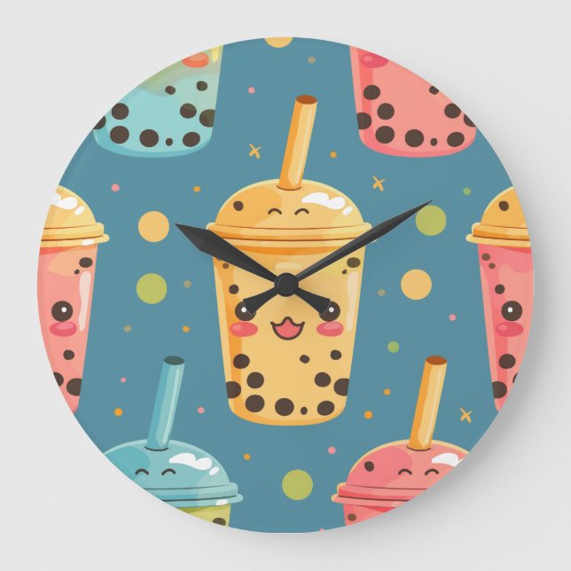 Reloj Redondo Grande Adorable Kawaii Boba Bebe Design (Anverso)