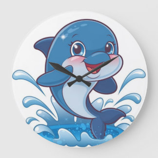 Reloj Redondo Grande Adorable Personalizado Dolphin aplastando con aleg