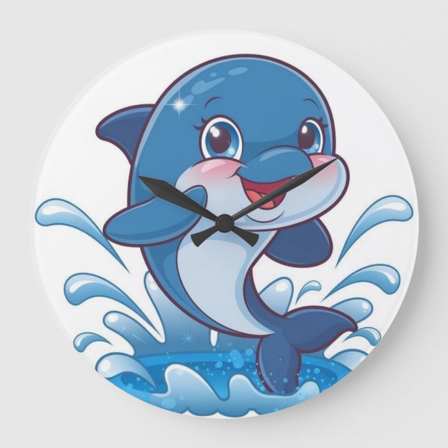 Reloj Redondo Grande Adorable Personalizado Dolphin aplastando con aleg (Anverso)