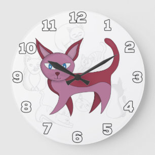 Reloj Redondo Grande Adorable Pink Cat and Kitten Doodles