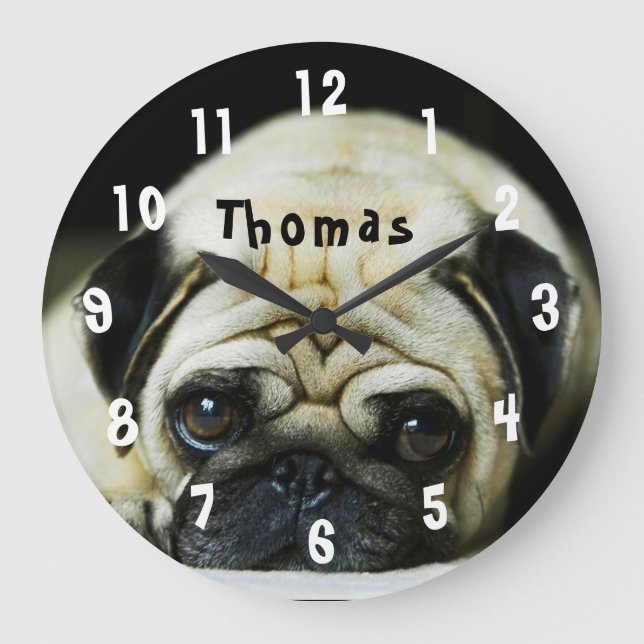 Reloj Redondo Grande Adorable Pug (Anverso)