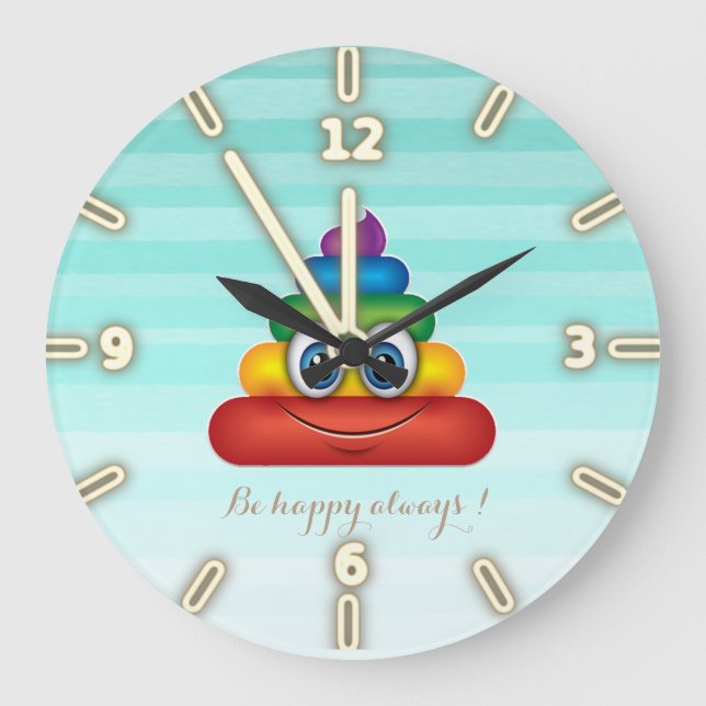Reloj Redondo Grande Adorable Rainbow Poop  Emoji -Be happy always (Anverso)