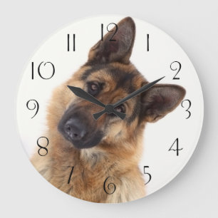 Reloj Redondo Grande Adorable retrato de pastor alemán