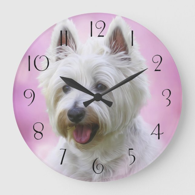 Reloj Redondo Grande Adorable West Highland white terrier (Anverso)