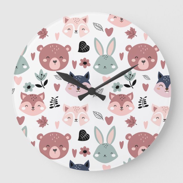 Reloj Redondo Grande Adorable Woodland Creatures With Hearts (Anverso)