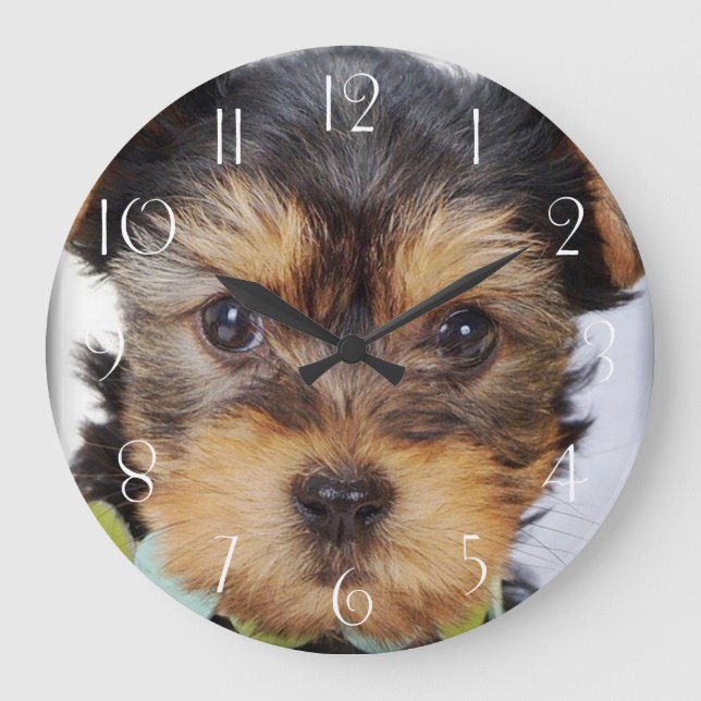 Reloj Redondo Grande Adorable Yorkshire Terrier (Anverso)