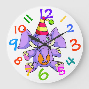 Reloj Redondo Grande AdorablePurple Elephant Pared Clock Habitación par