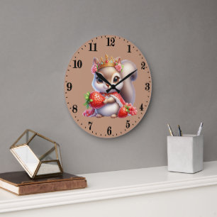 Reloj Redondo Grande Adorables amantes de la fresa ardilla
