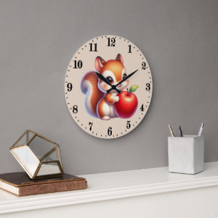 Reloj Redondo Grande Adorables amantes de la manzana ardilla