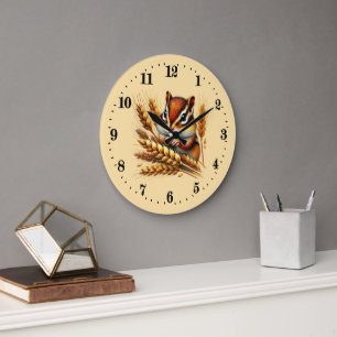 Reloj Redondo Grande Adorables amantes de las ardillas de otoño