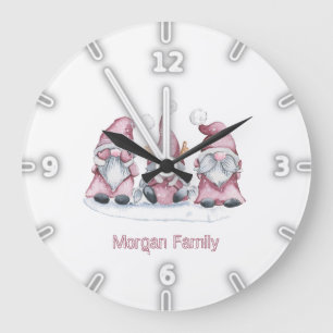 Reloj Redondo Grande Adorables Gnominos Rosados Caprichosos Navidad