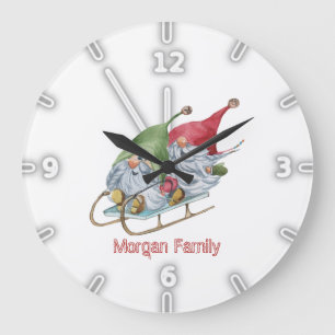 Reloj Redondo Grande Adorables Gnomos Caprichosos Trineo Navidad