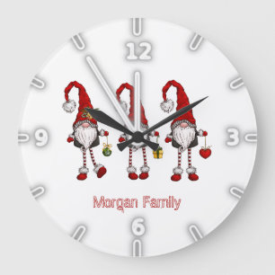 Reloj Redondo Grande Adorables Gnomos Rojos de Navidad