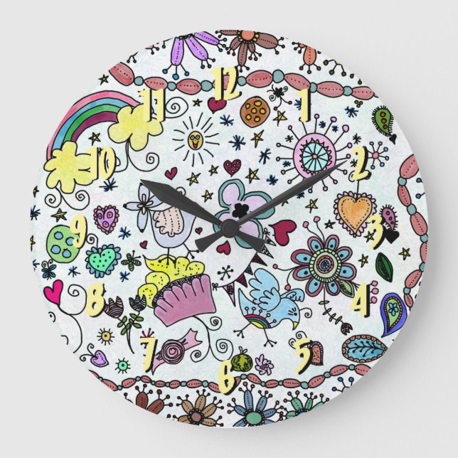 Reloj Redondo Grande Adorables Happy Joy Joy Doodles T-Shirt (Anverso)