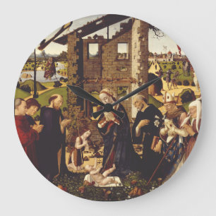 Reloj Redondo Grande Adoración del niño con santos y donantes