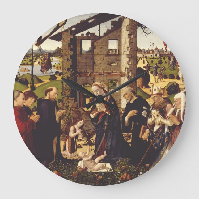 Reloj Redondo Grande Adoración del niño con santos y donantes (Anverso)