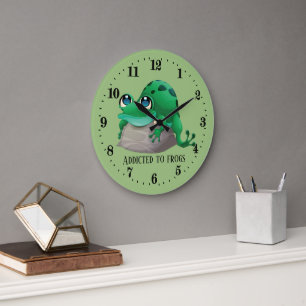 Reloj Redondo Grande adoradores de ranas lindas añaden texto