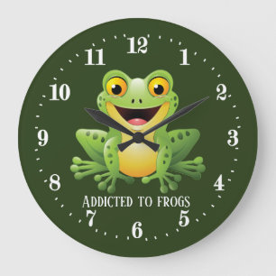 Reloj Redondo Grande adoradores de ranas lindas añaden texto