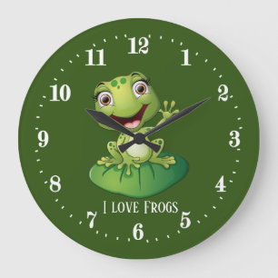 Reloj Redondo Grande adoradores de ranas lindas añaden texto