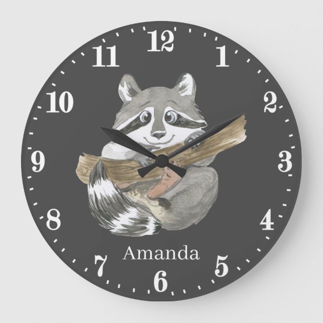 Reloj Redondo Grande adoradores lindos de racconos animales añaden nomb (Anverso)