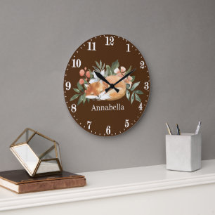 Reloj Redondo Grande adoradores lindos de zorro agregar nombre