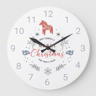 Reloj Redondo Grande Adorno de Navidad tipografía y animales lindos
