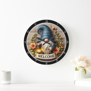 Reloj Redondo Grande Adorno de pared de bienvenida Gnome
