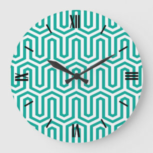 Reloj Redondo Grande Adorno egipcio de Deco - turquesa y blanco