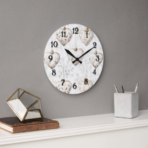 Reloj Redondo Grande Adornos de Corazones de Crema Bonitos